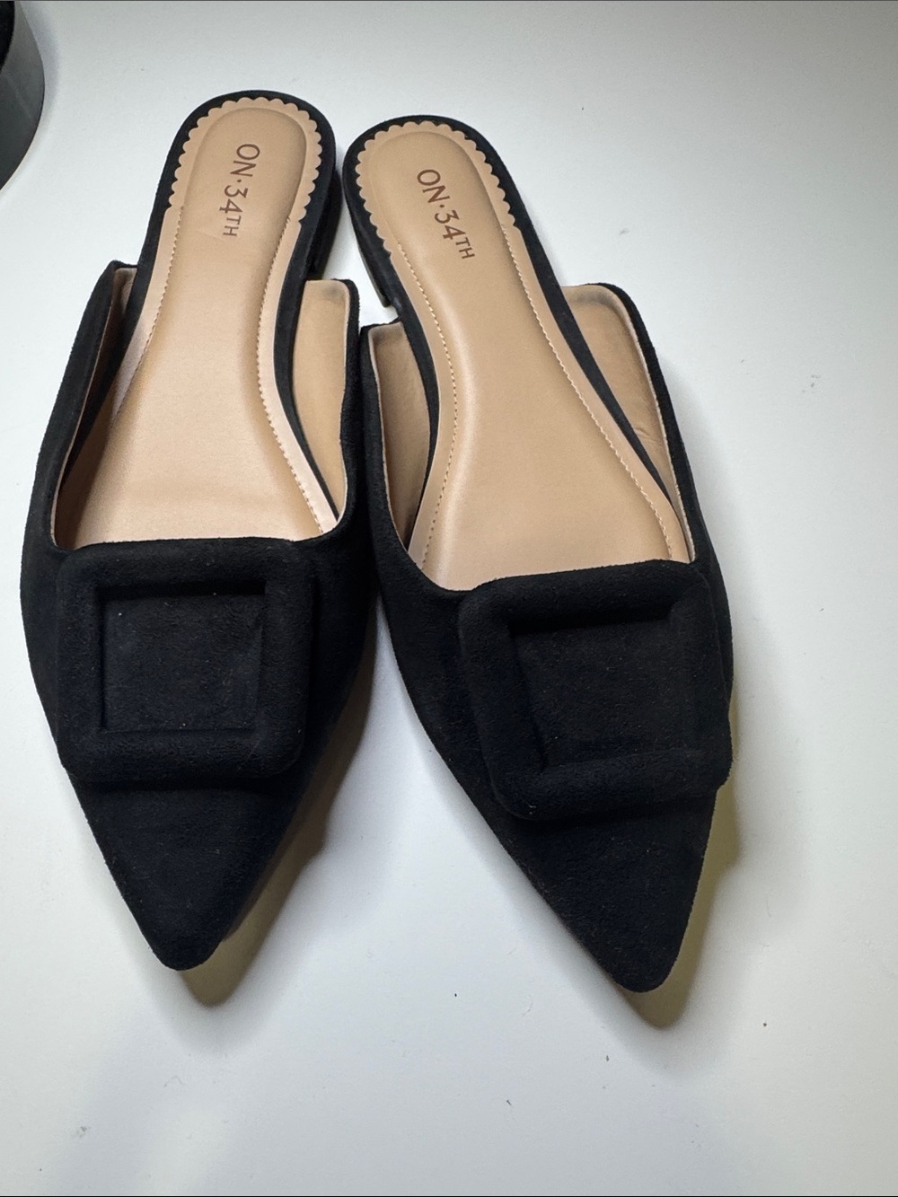 Black Pointed Toe Slide Mules